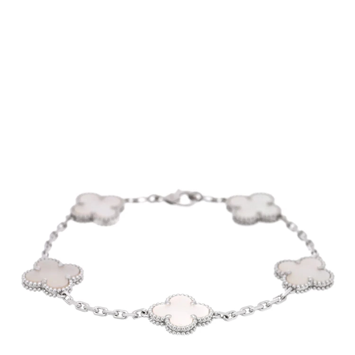 18K White Gold Mother of Pearl 5 Motifs Vintage Alhambra Bracelet
