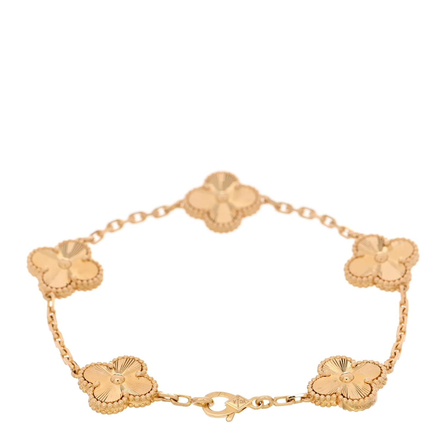 18K Yellow Gold 5 Motifs Guilloche Vintage Alhambra Bracelet - Image 2