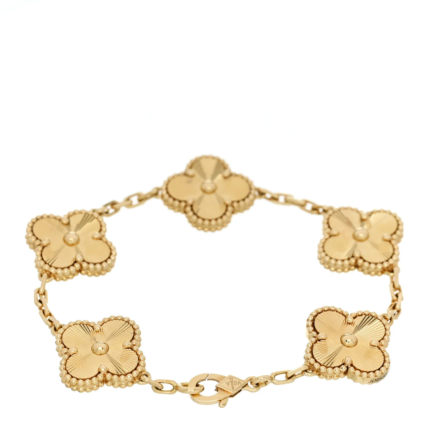 18K Yellow Gold 5 Motifs Guilloche Vintage Alhambra Bracelet - Image 2