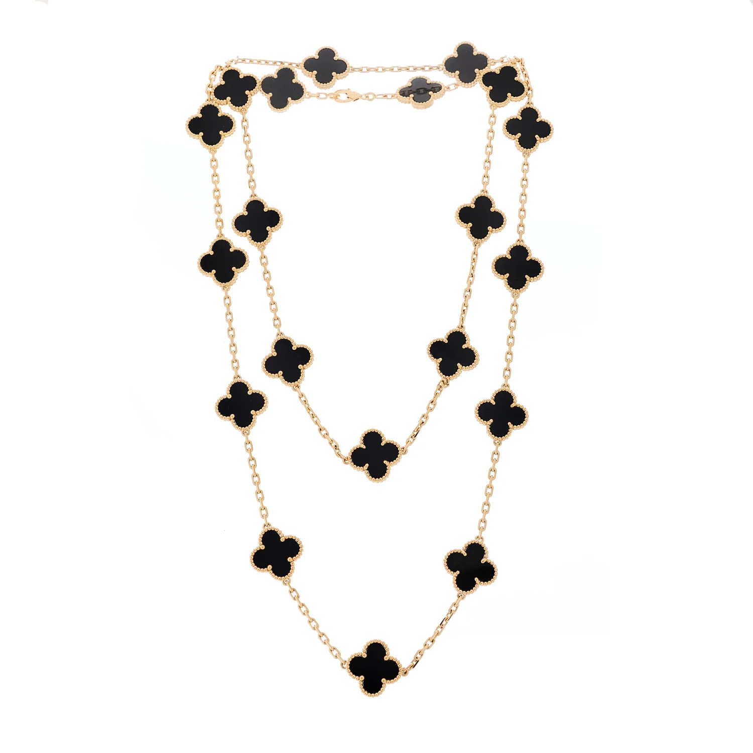 18K Yellow Gold Black Onyx 20 Motifs Vintage Alhambra Necklace - Image 3