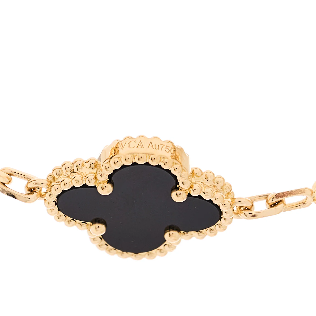 18K Yellow Gold Black Onyx 20 Motifs Vintage Alhambra Necklace - Image 6