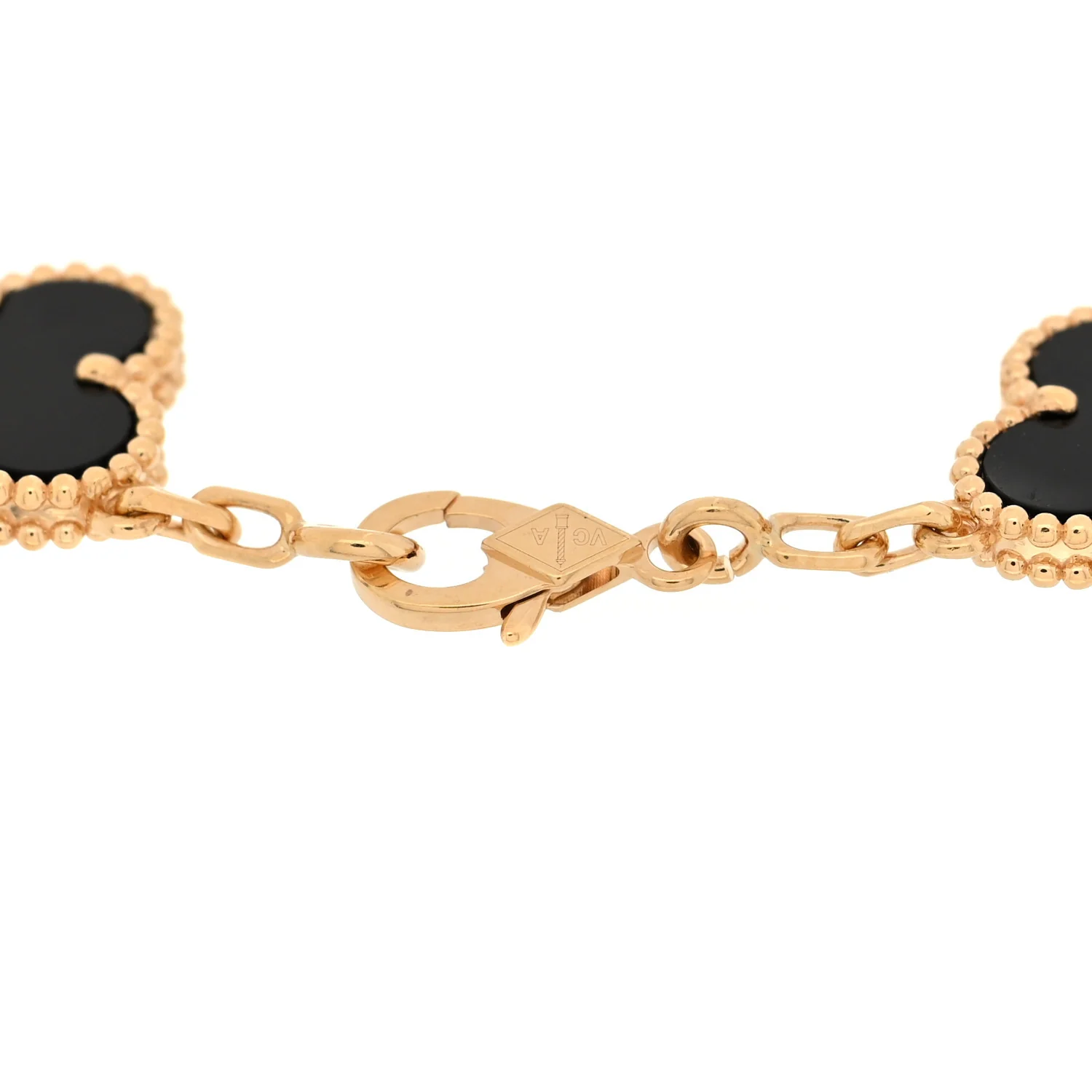 18K Yellow Gold Black Onyx 5 Motifs Vintage Alhambra Bracelet - Image 3