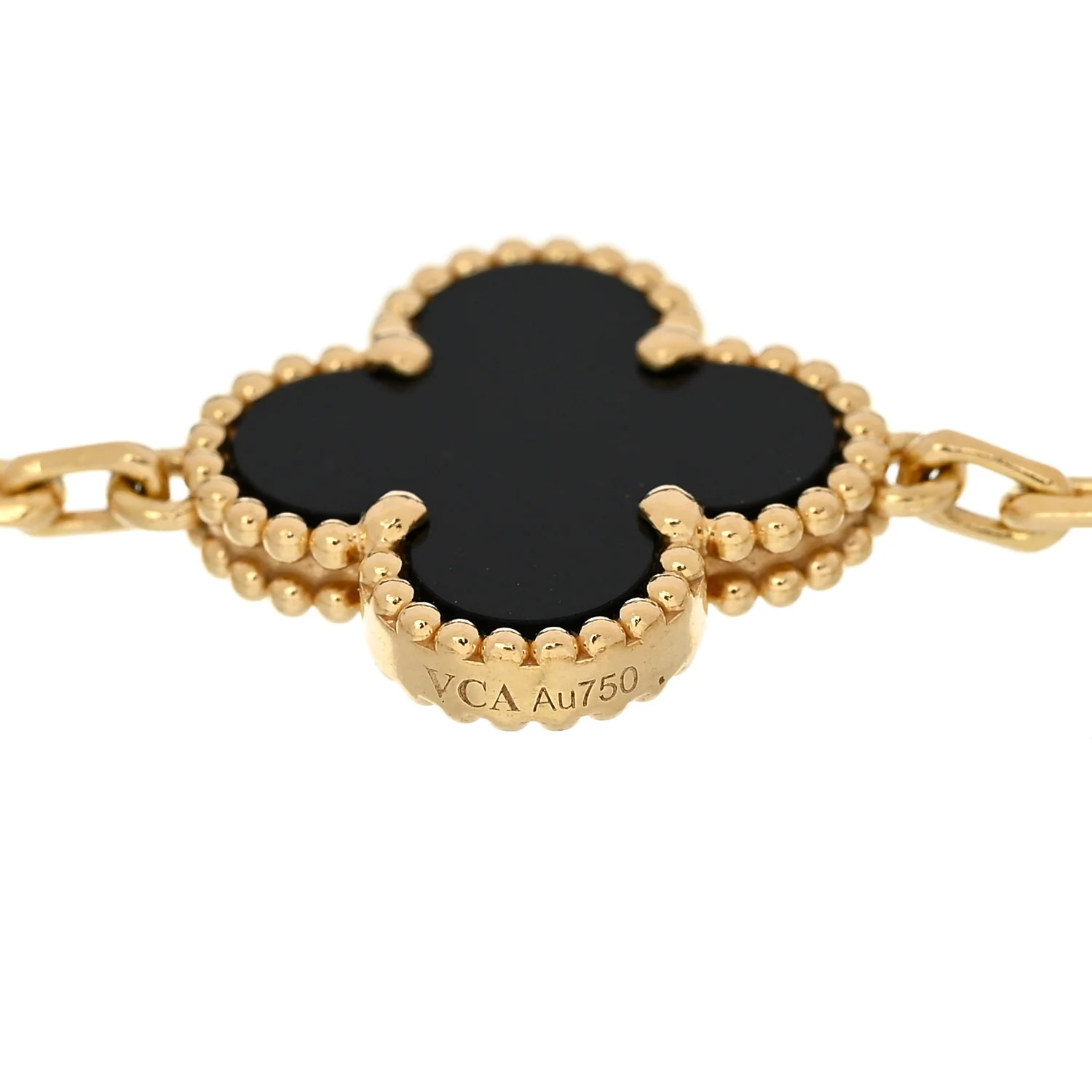 18K Yellow Gold Black Onyx 5 Motifs Vintage Alhambra Bracelet - Image 4