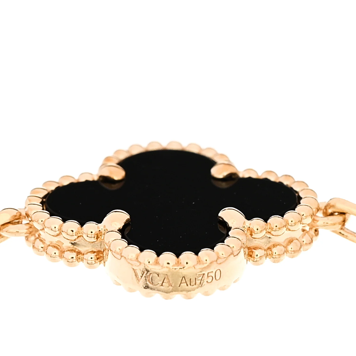 18K Yellow Gold Black Onyx 5 Motifs Vintage Alhambra Bracelet - Image 4