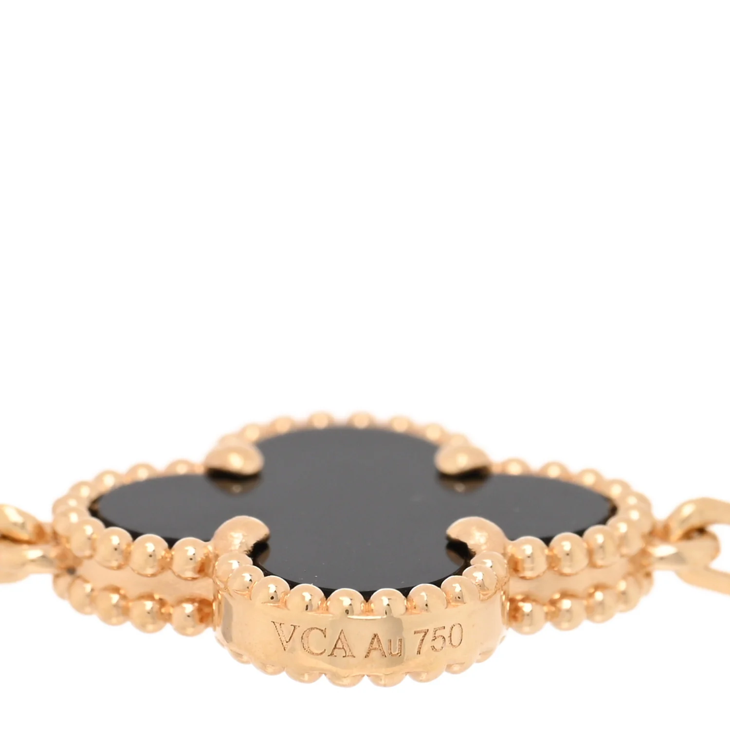 18K Yellow Gold Black Onyx 5 Motifs Vintage Alhambra Bracelet - Image 3