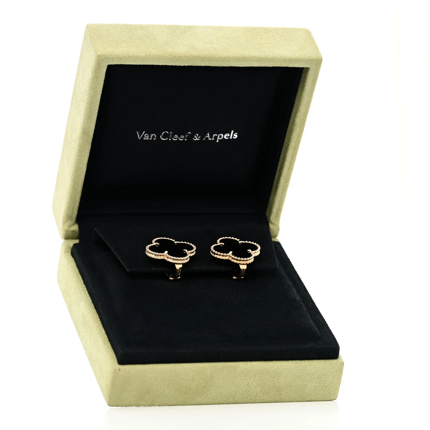 18k Yellow Gold Black Onyx Magic Alhambra Earrings - Image 5