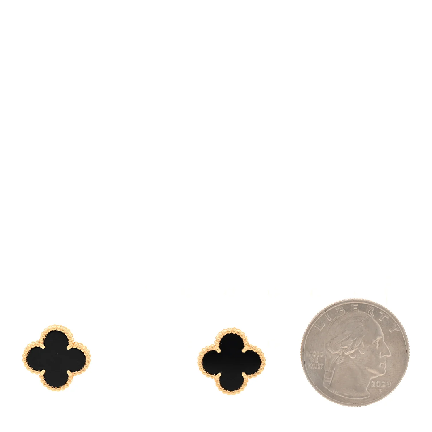 18k Yellow Gold Black Onyx Vintage Alhambra Earrings - Image 2