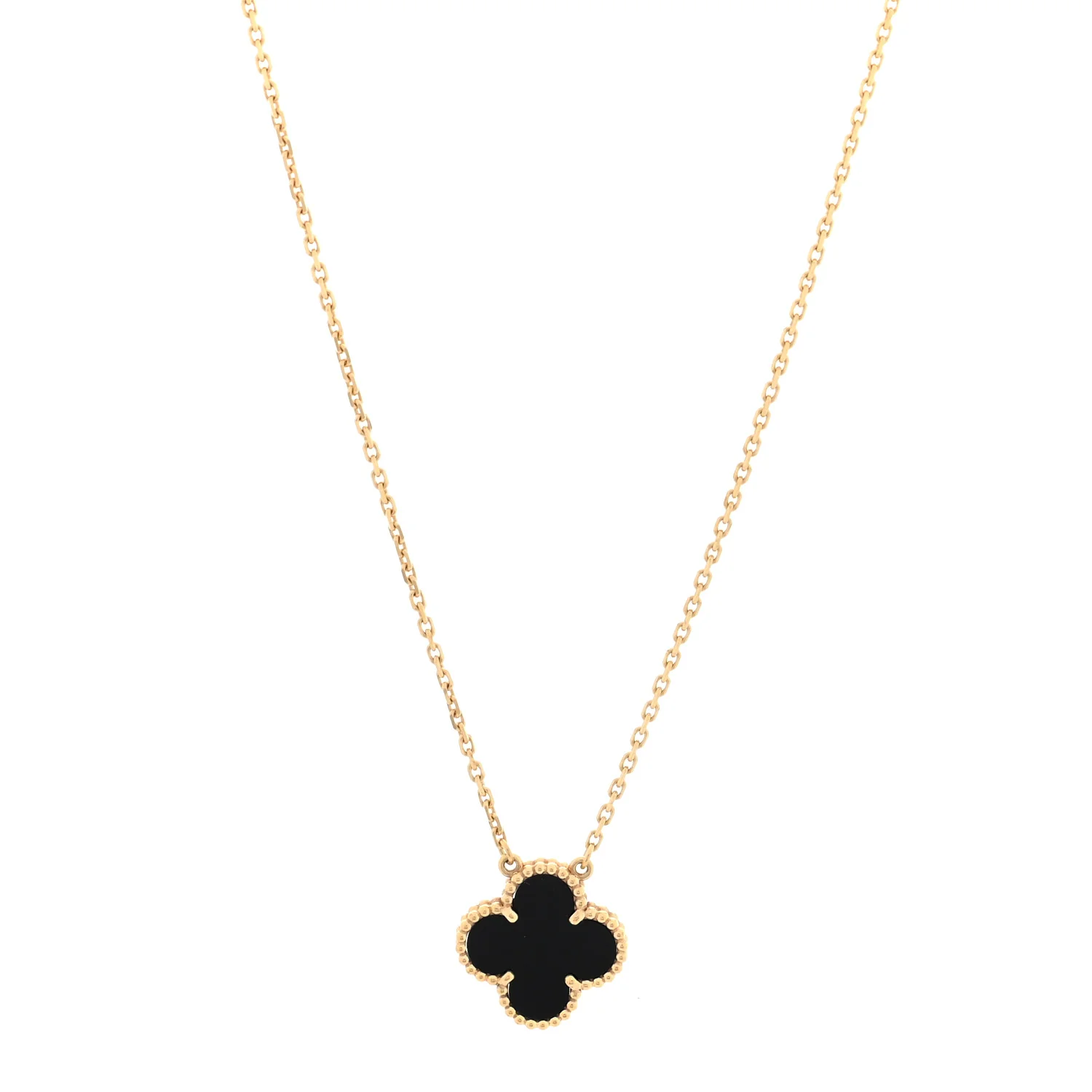 18K Yellow Gold Black Onyx Vintage Alhambra Pendant Necklace