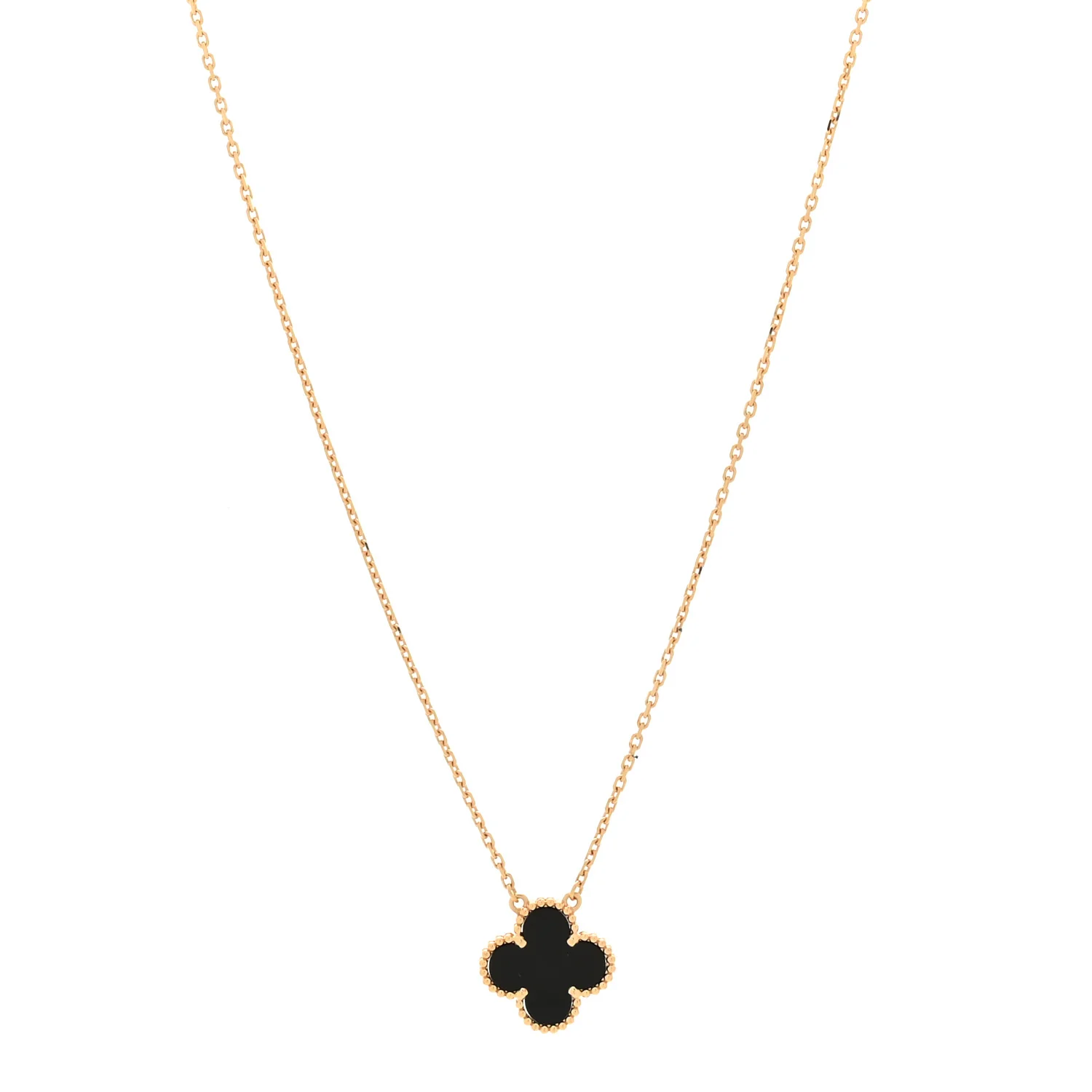 18K Yellow Gold Black Onyx Vintage Alhambra Pendant Necklace