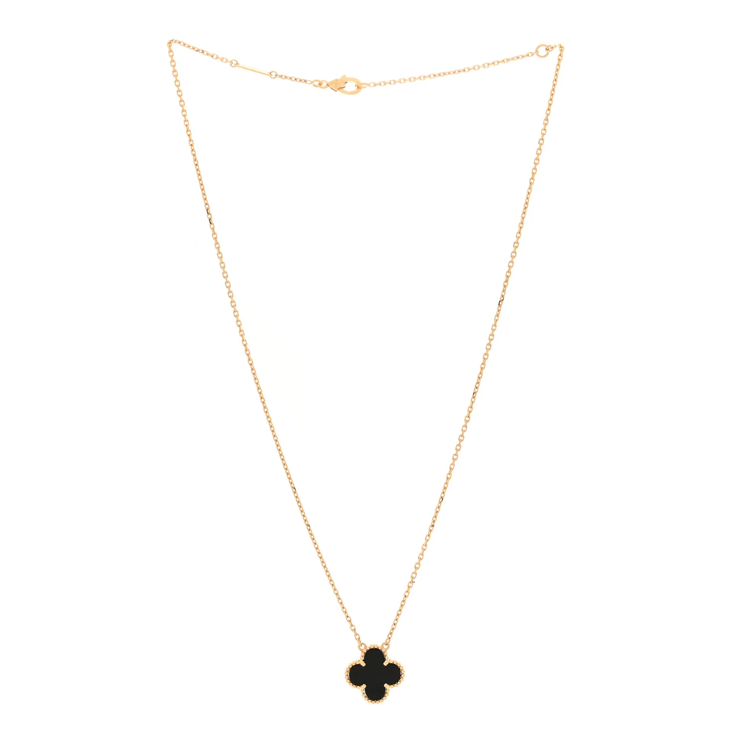 18K Yellow Gold Black Onyx Vintage Alhambra Pendant Necklace - Image 3