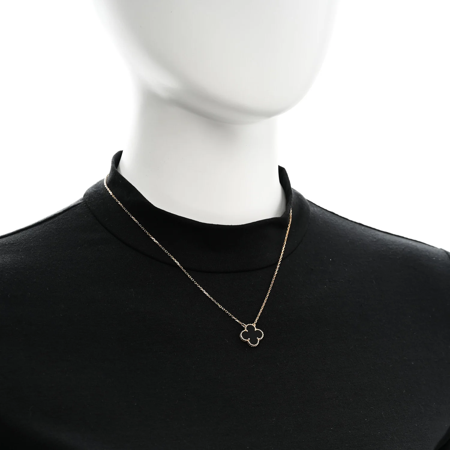18K Yellow Gold Black Onyx Vintage Alhambra Pendant Necklace - Image 2