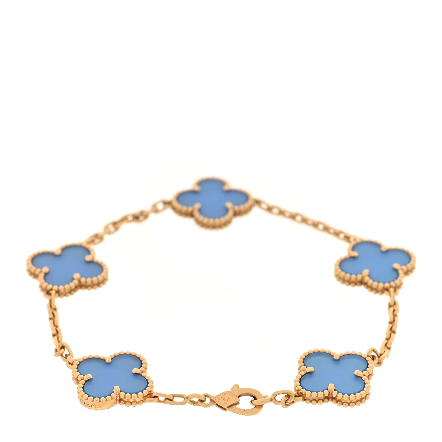18K Yellow Gold Blue Agate 5 Motifs Vintage Alhambra Bracelet - Image 2