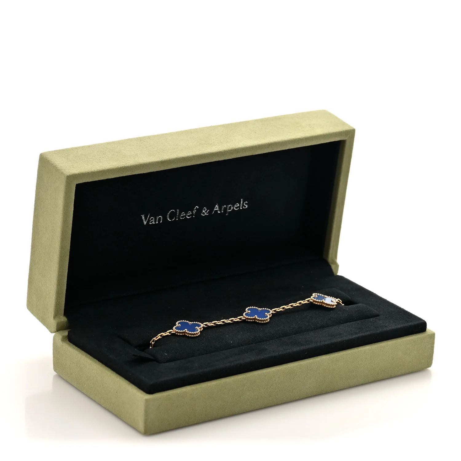 18K Yellow Gold Blue Agate 5 Motifs Vintage Alhambra Bracelet - Image 6
