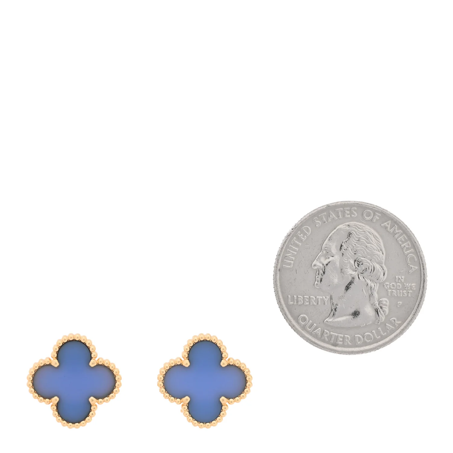 18K Yellow Gold Blue Agate Vintage Alhambra Earrings - Image 2