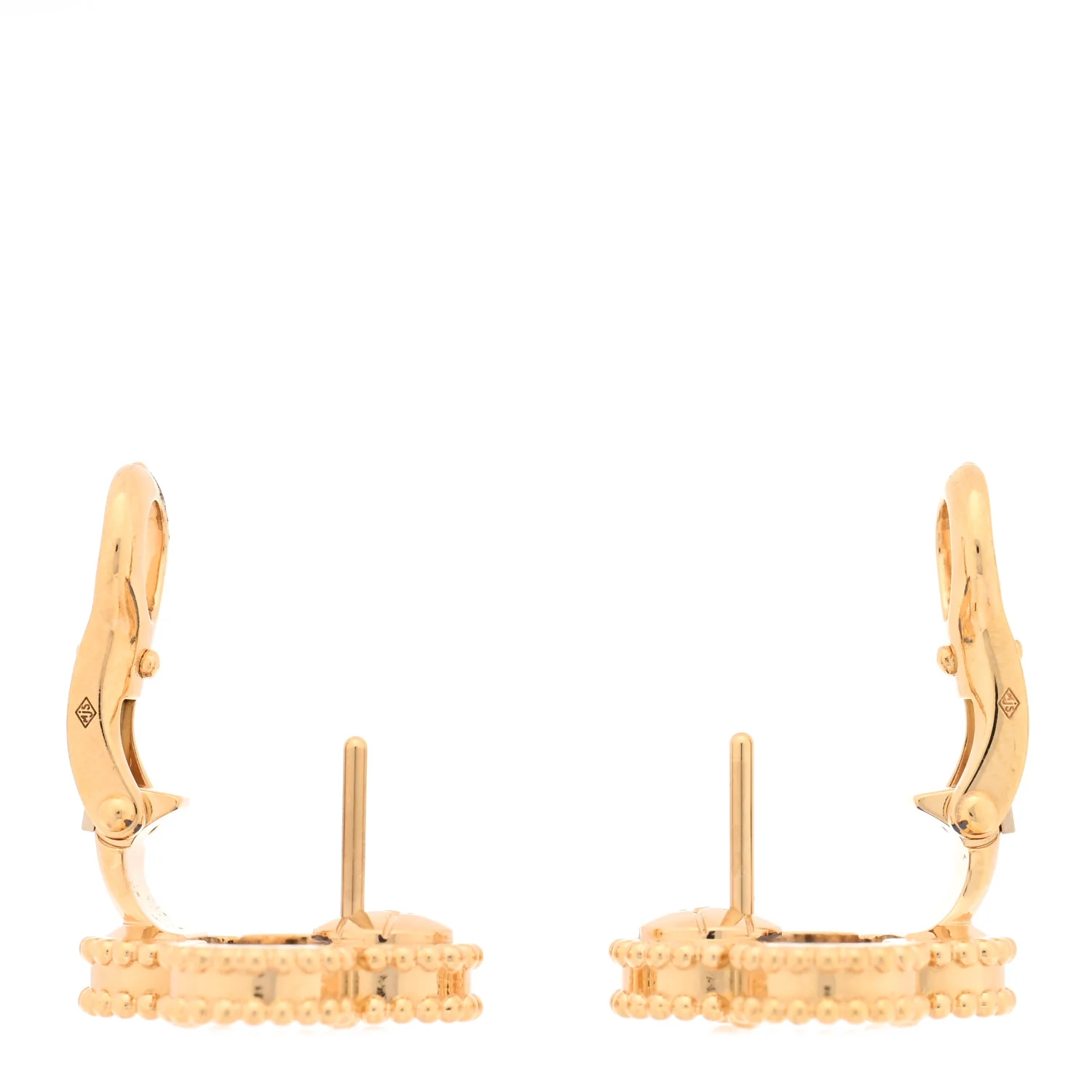18K Yellow Gold Blue Agate Vintage Alhambra Earrings - Image 3