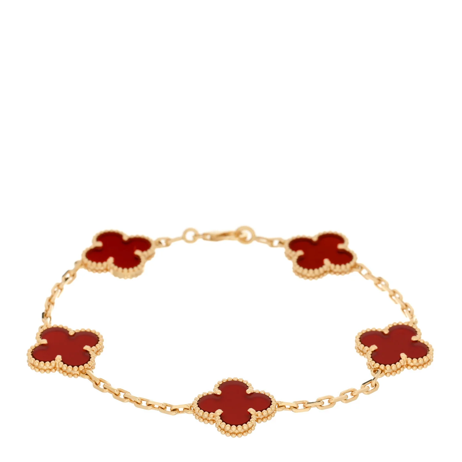 18K Yellow Gold Carnelian 5 Motifs Vintage Alhambra Bracelet