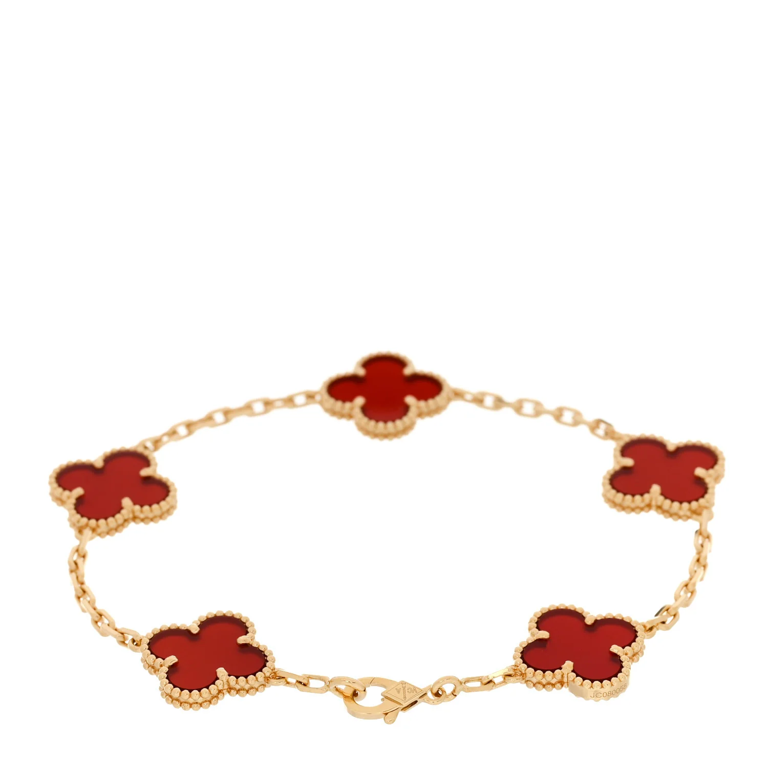 18K Yellow Gold Carnelian 5 Motifs Vintage Alhambra Bracelet - Image 2