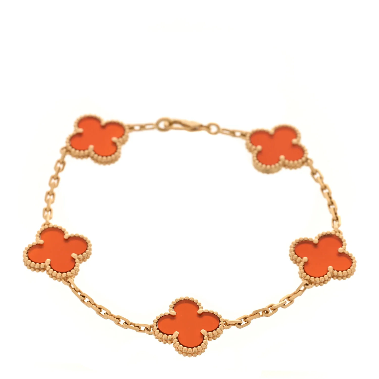 18K Yellow Gold Carnelian 5 Motifs Vintage Alhambra Bracelet