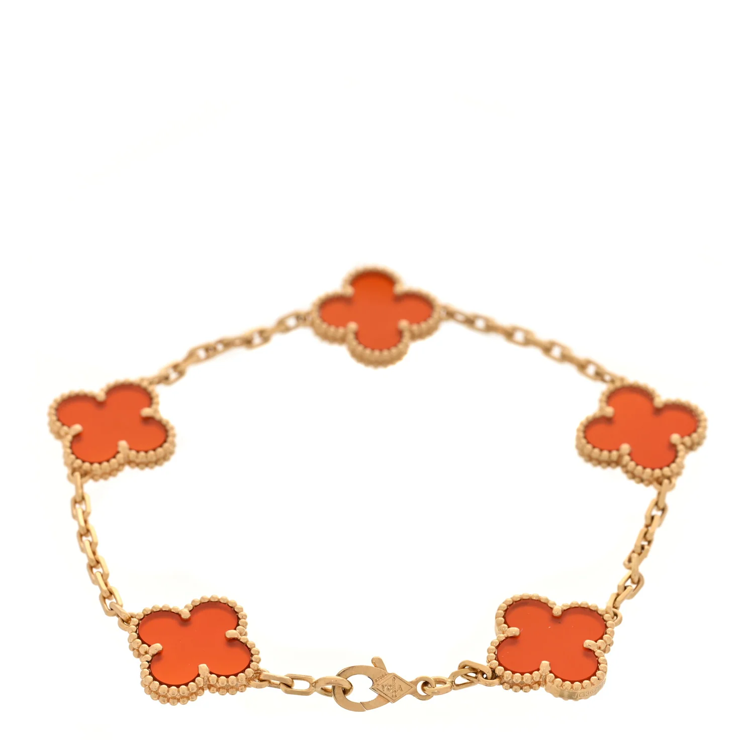 18K Yellow Gold Carnelian 5 Motifs Vintage Alhambra Bracelet - Image 2