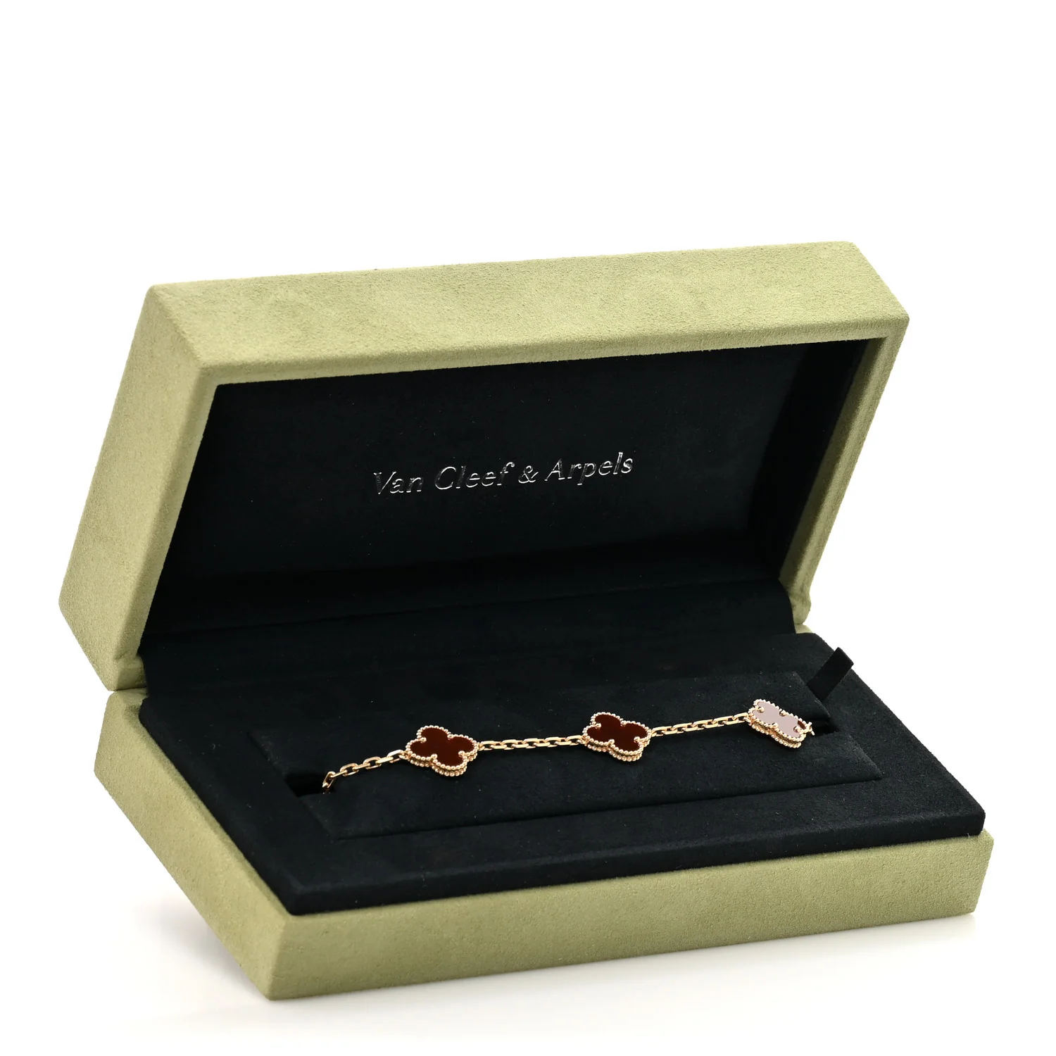 18K Yellow Gold Carnelian 5 Motifs Vintage Alhambra Bracelet - Image 6