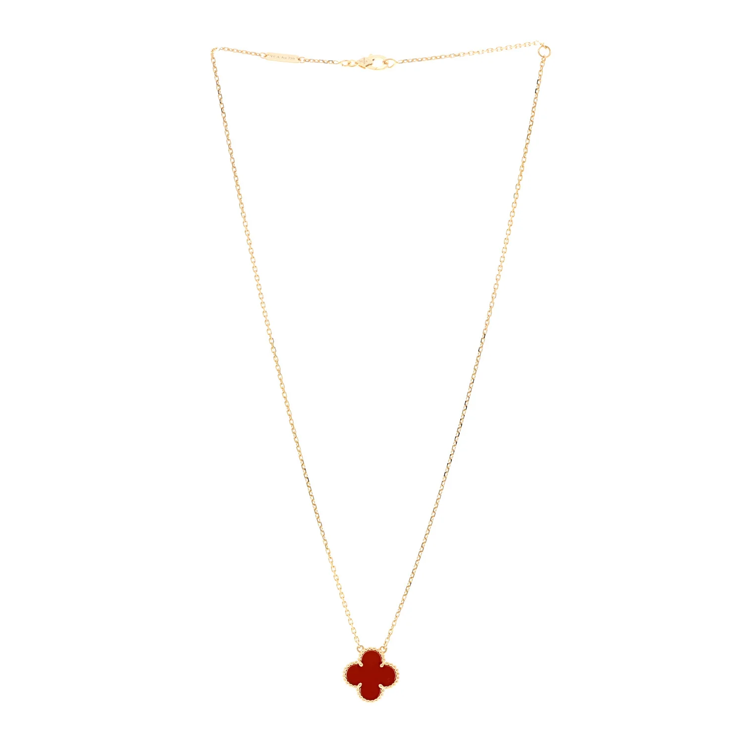 18K Yellow Gold Carnelian Vintage Alhambra Pendant Necklace - Image 3