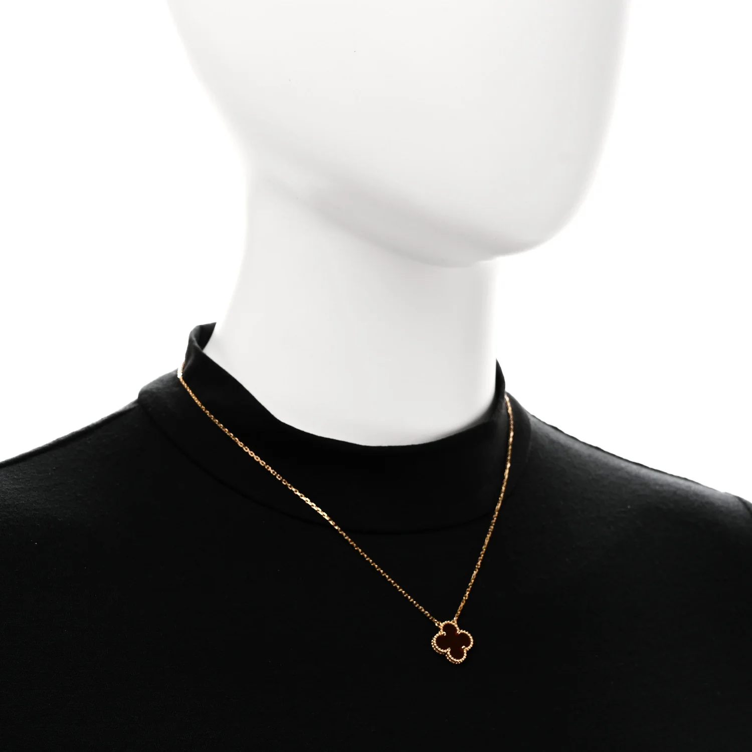 18K Yellow Gold Carnelian Vintage Alhambra Pendant Necklace - Image 2