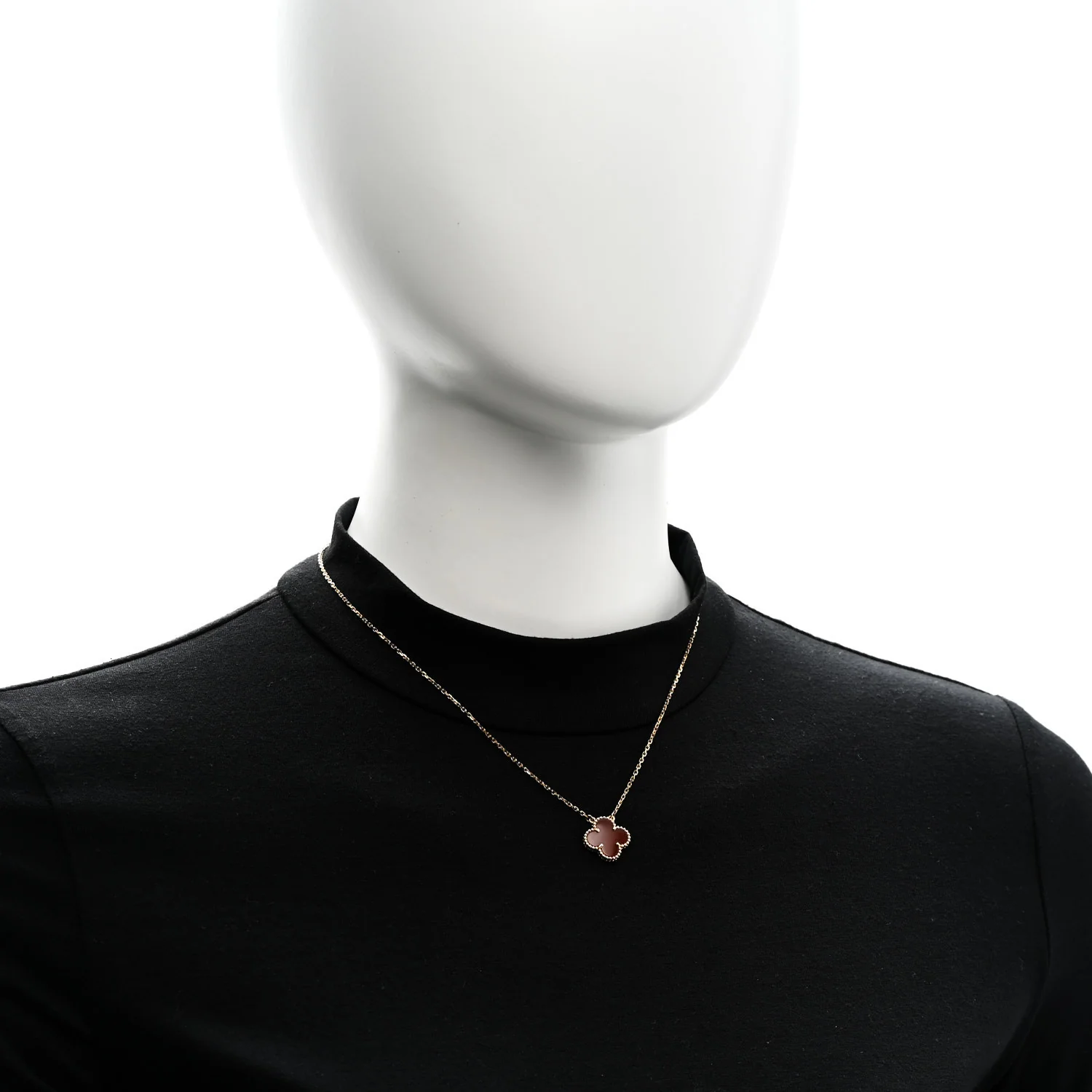 18K Yellow Gold Carnelian Vintage Alhambra Pendant Necklace - Image 2