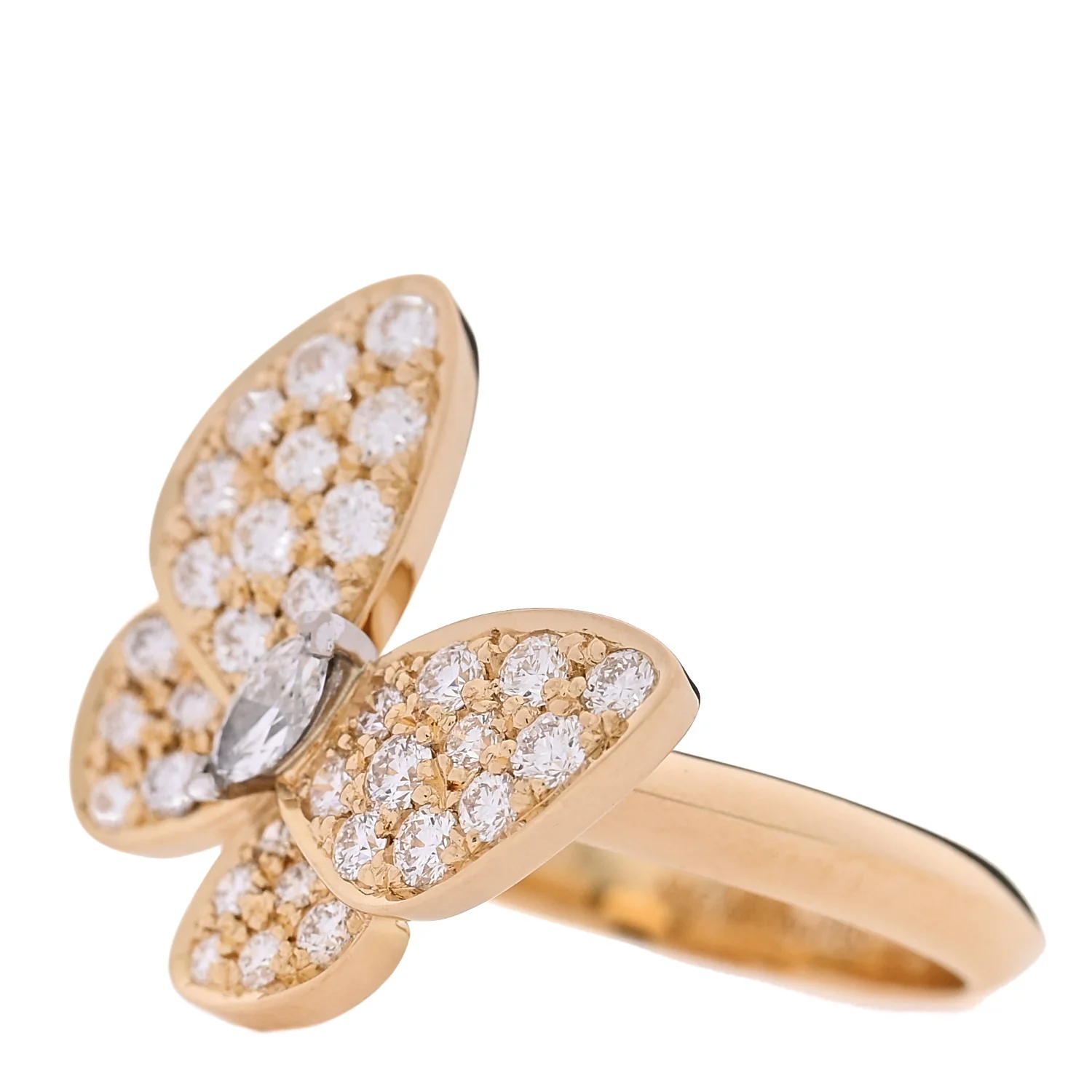 18K Yellow Gold Diamond Two Butterfly Ring 50 5.25 - Image 4