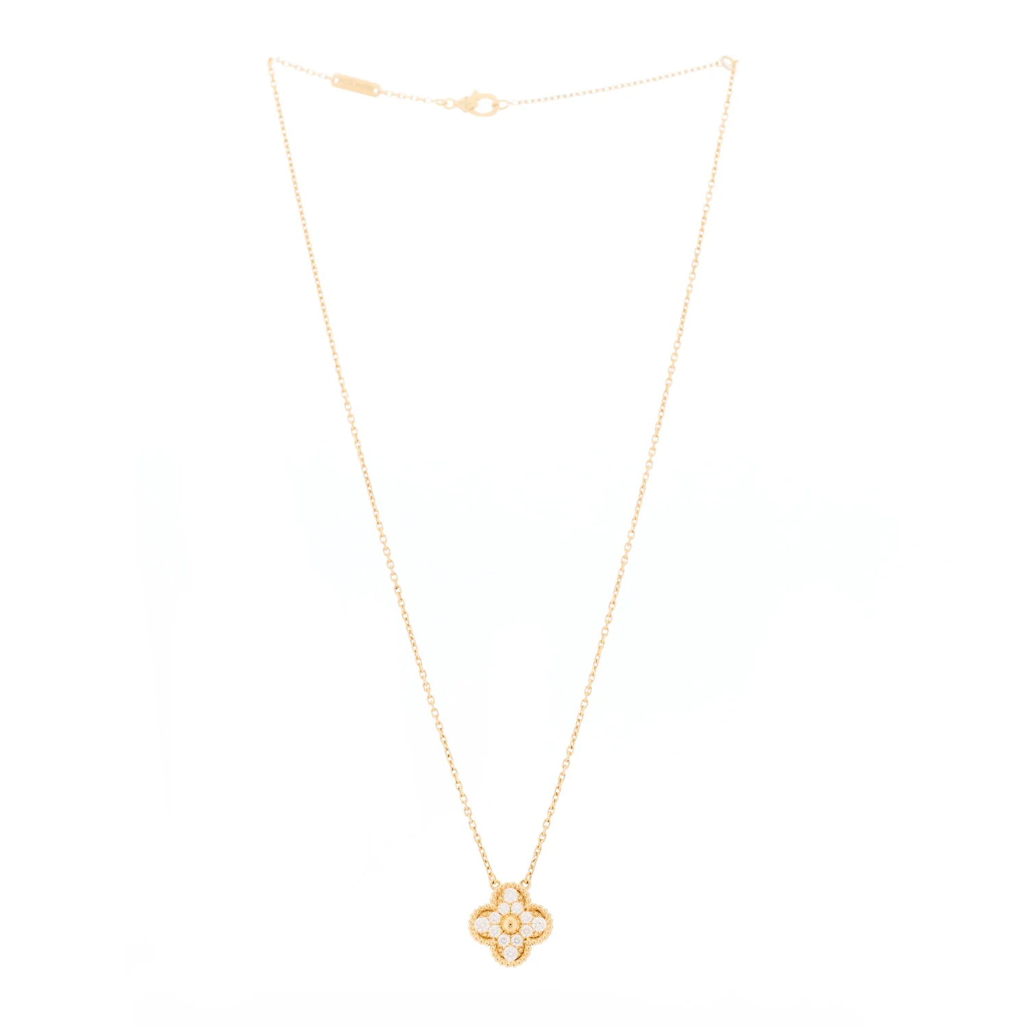 18K Yellow Gold Diamond Vintage Alhambra Pendant Necklace - Image 3