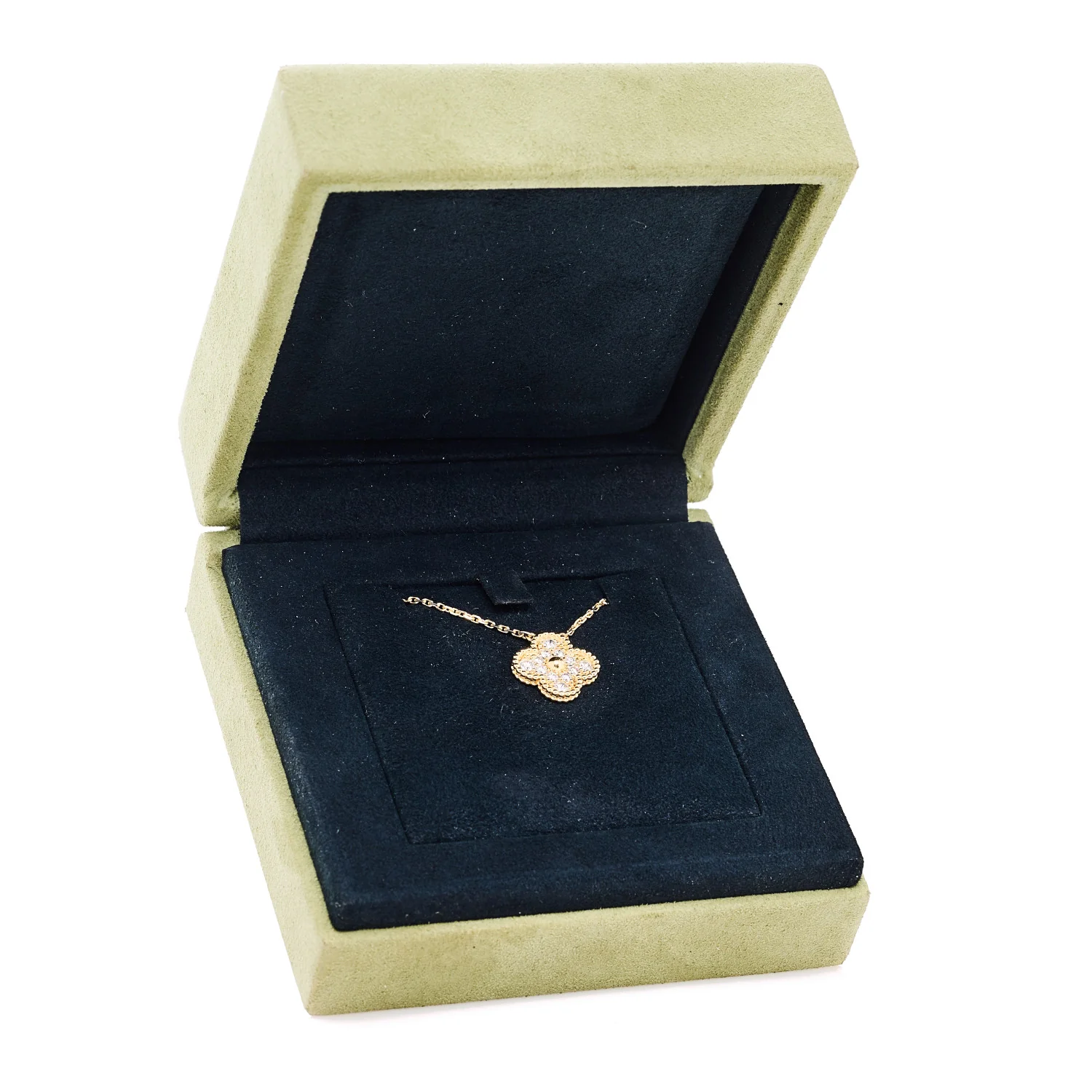 18K Yellow Gold Diamond Vintage Alhambra Pendant Necklace - Image 6