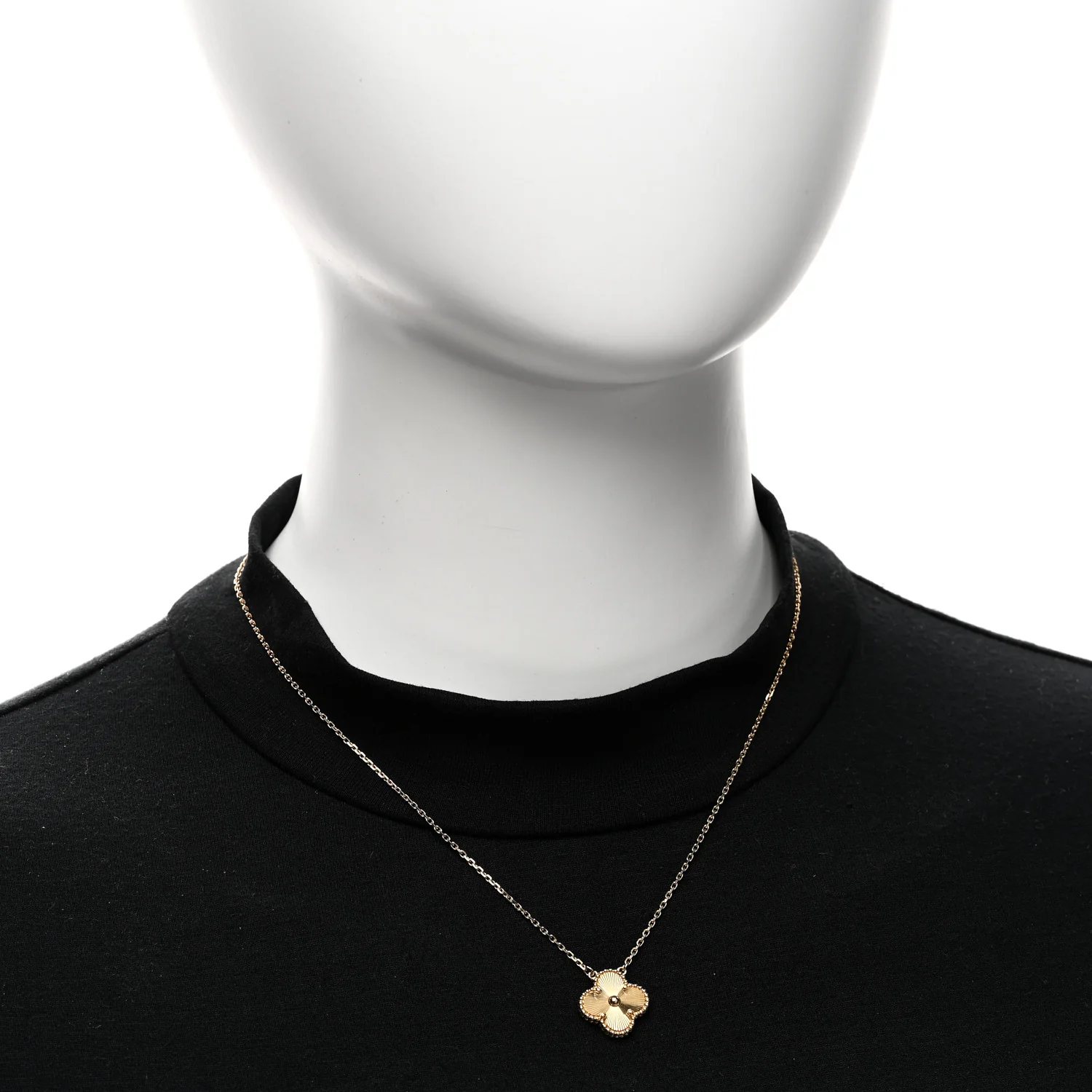 18K Yellow Gold Guilloche Vintage Alhambra Pendant Necklace - Image 2