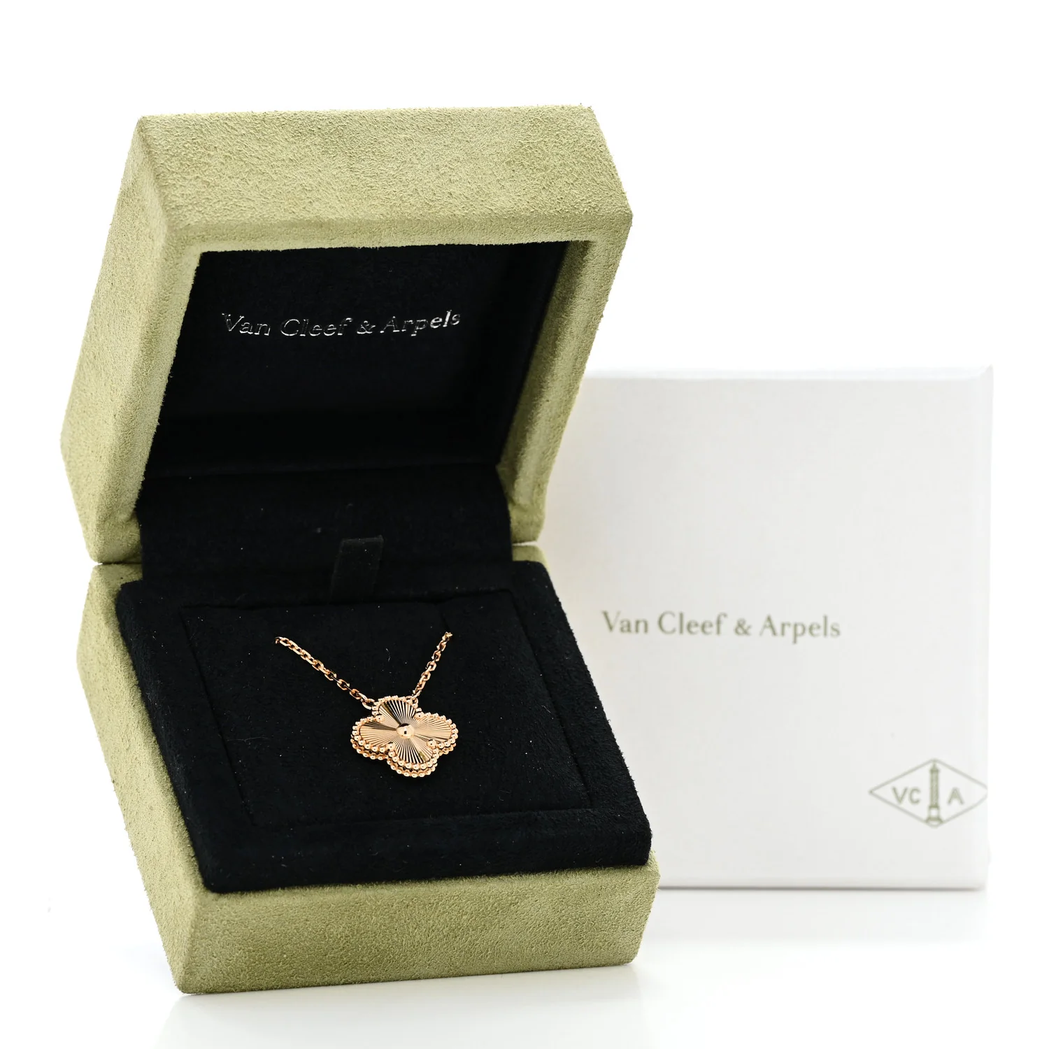 18K Yellow Gold Guilloche Vintage Alhambra Pendant Necklace - Image 6