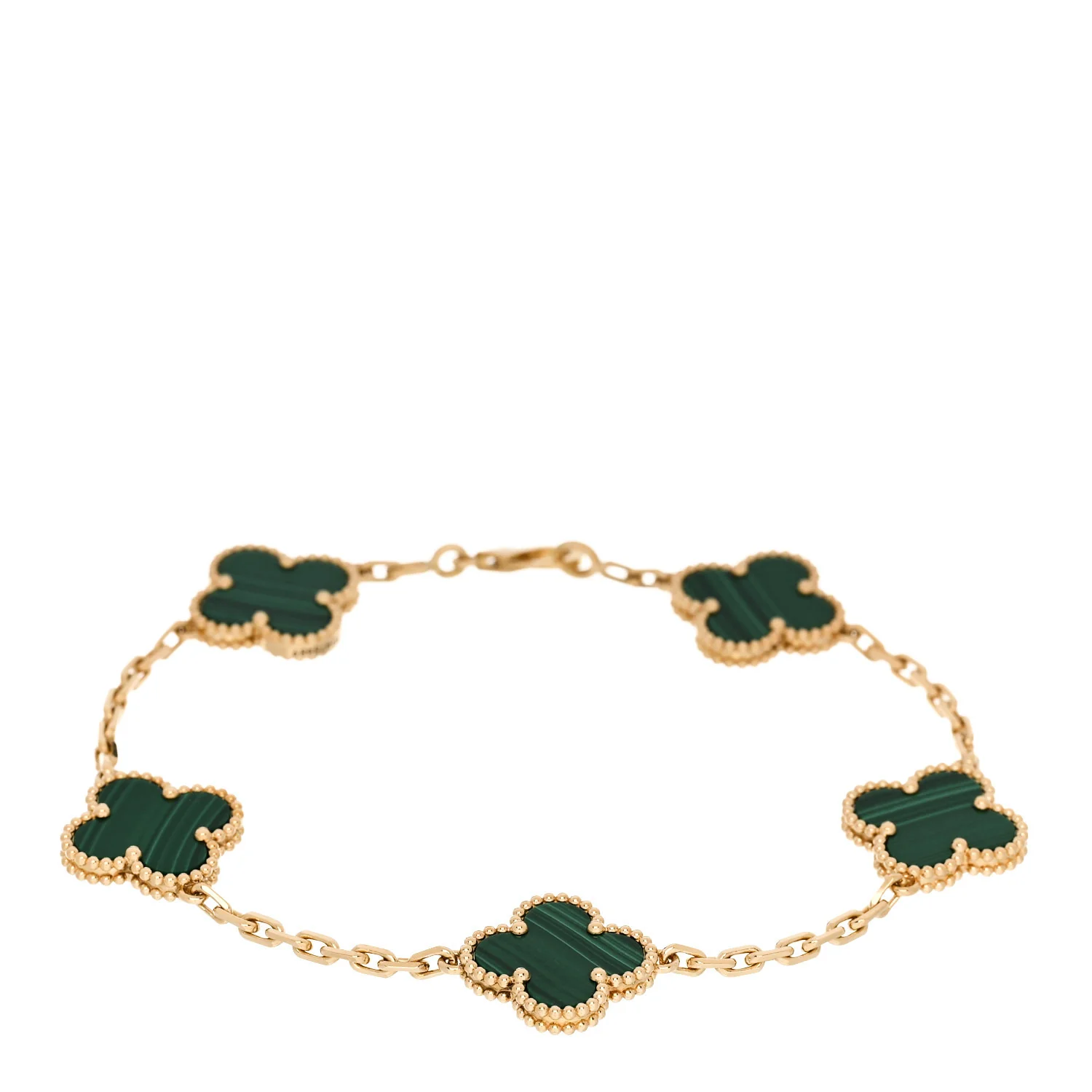 18K Yellow Gold Malachite 5 Motifs Vintage Alhambra Bracelet