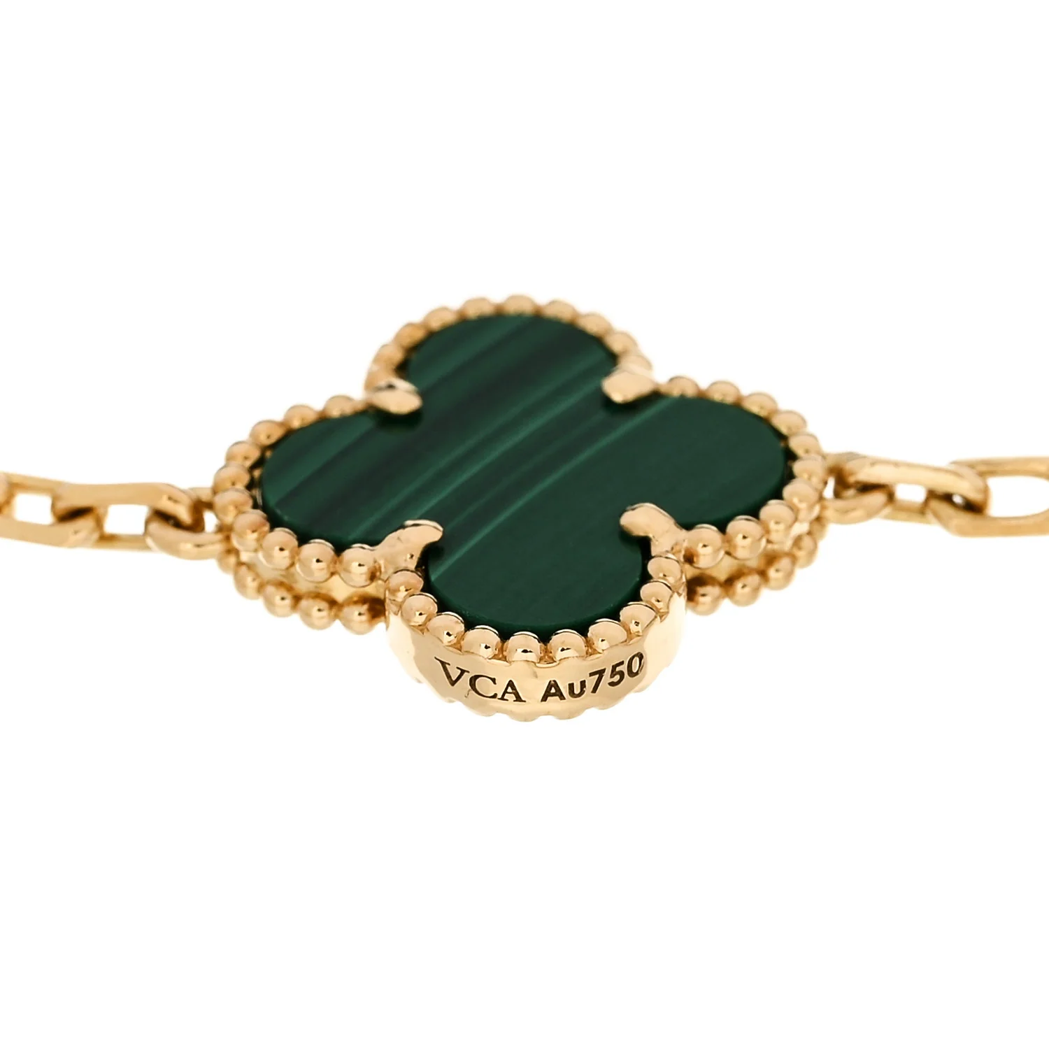 18K Yellow Gold Malachite 5 Motifs Vintage Alhambra Bracelet - Image 4