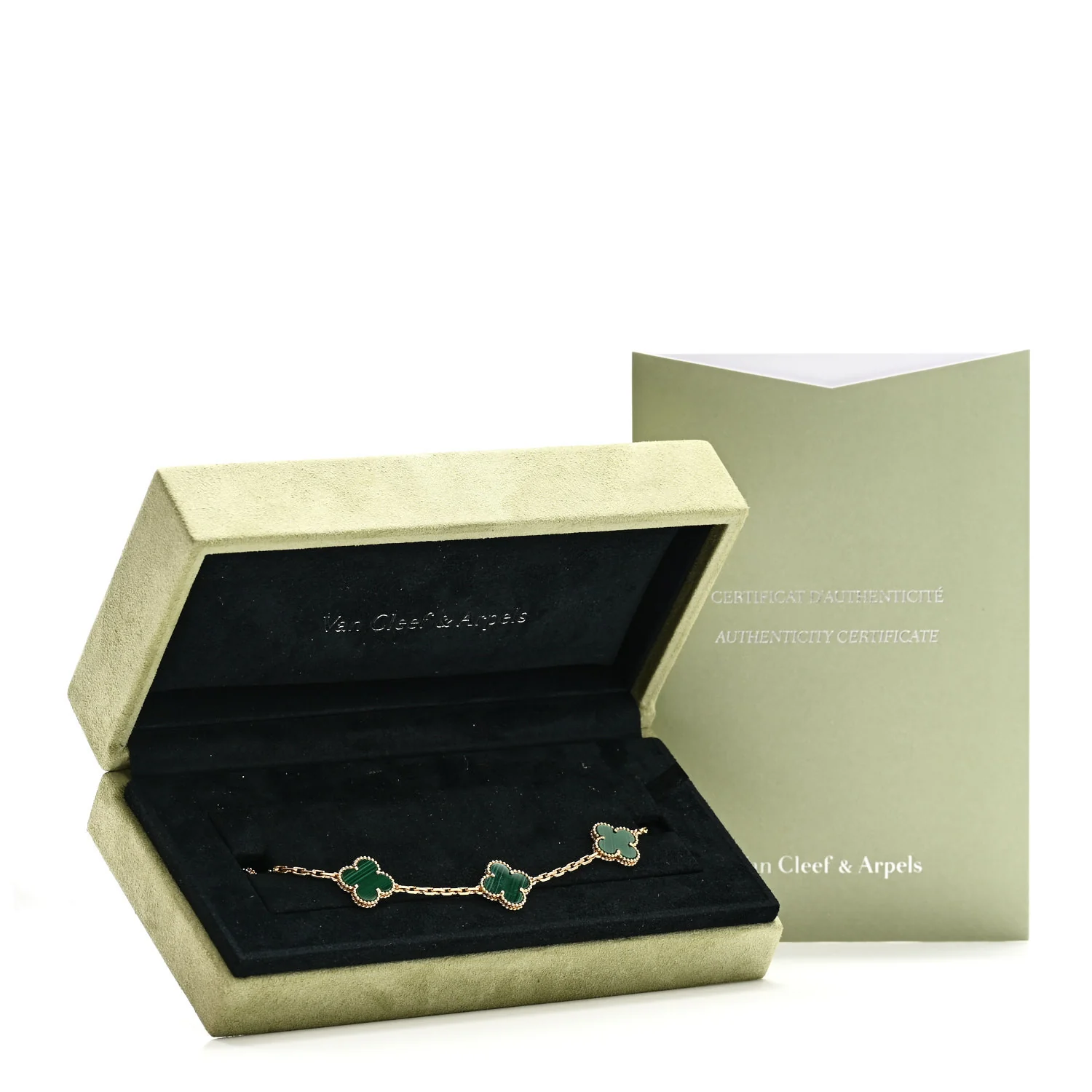 18K Yellow Gold Malachite 5 Motifs Vintage Alhambra Bracelet - Image 5
