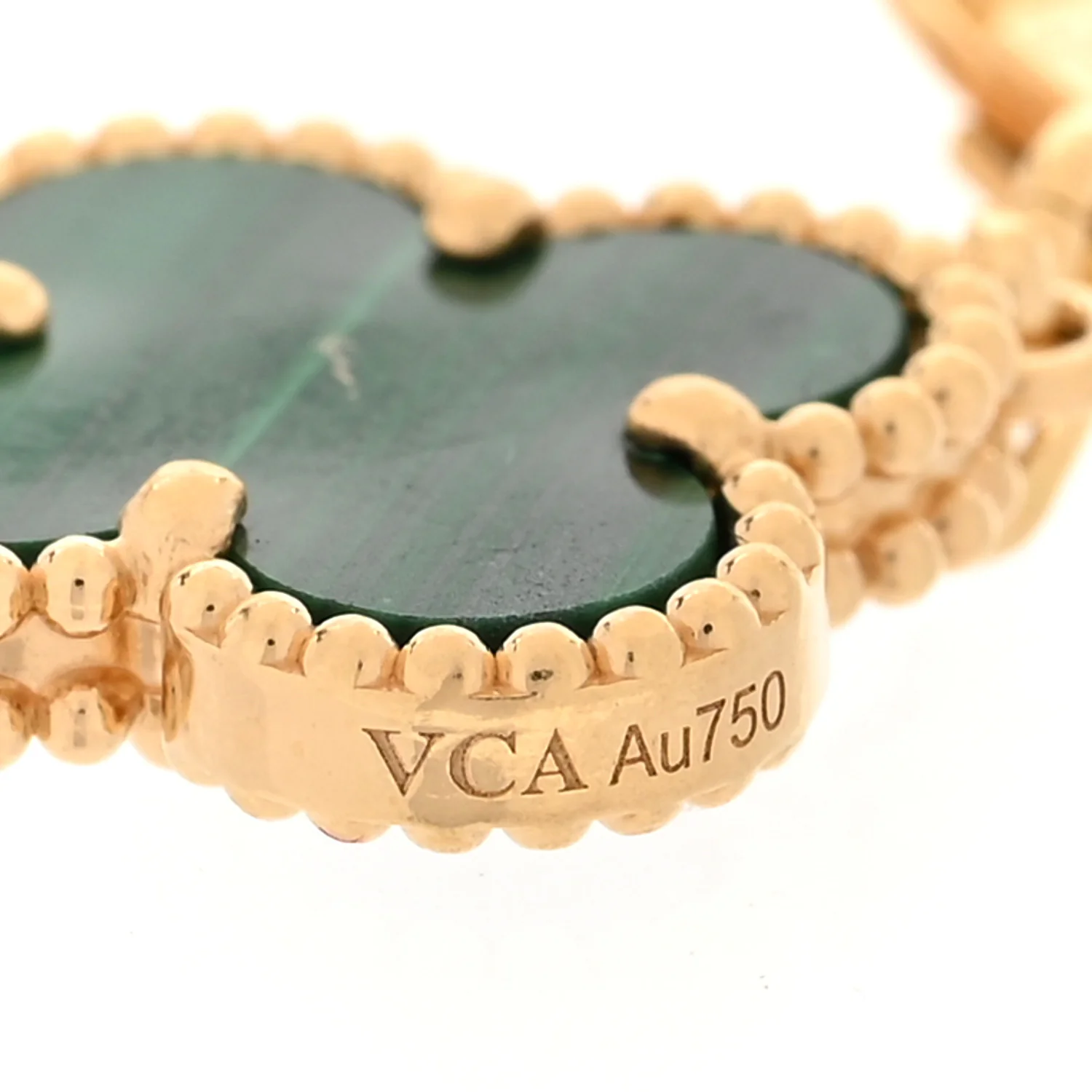 18K Yellow Gold Malachite 5 Motifs Vintage Alhambra Bracelet - Image 4