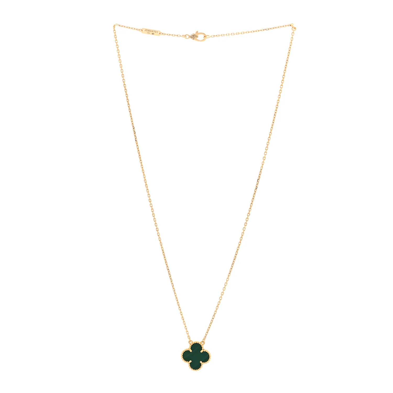 18K Yellow Gold Malachite Vintage Alhambra Pendant Necklace - Image 2