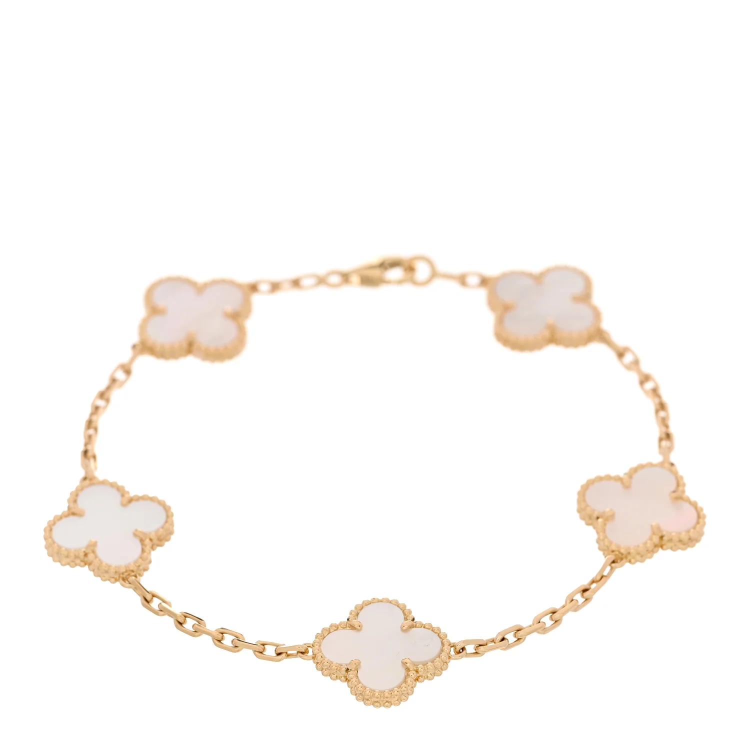 18K Yellow Gold Mother of Pearl 5 Motifs Vintage Alhambra Bracelet