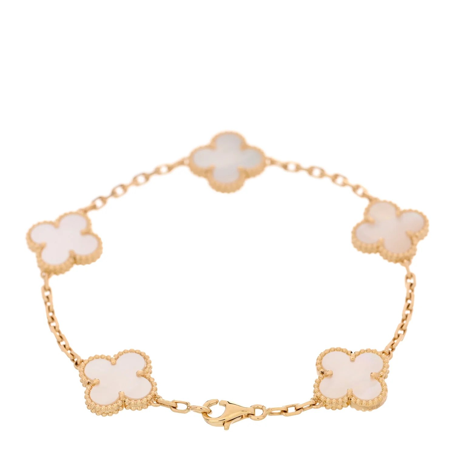 18K Yellow Gold Mother of Pearl 5 Motifs Vintage Alhambra Bracelet - Image 2