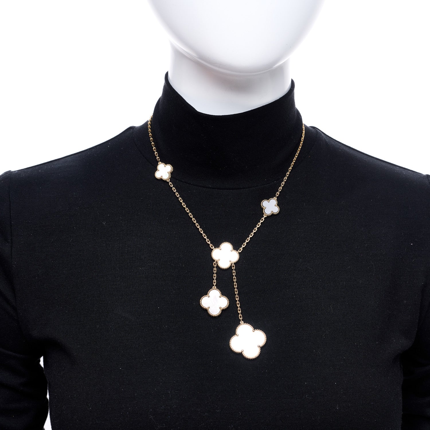 18K Yellow Gold Mother of Pearl Onyx 6 Motifs Magic Alhambra Necklace - Image 2