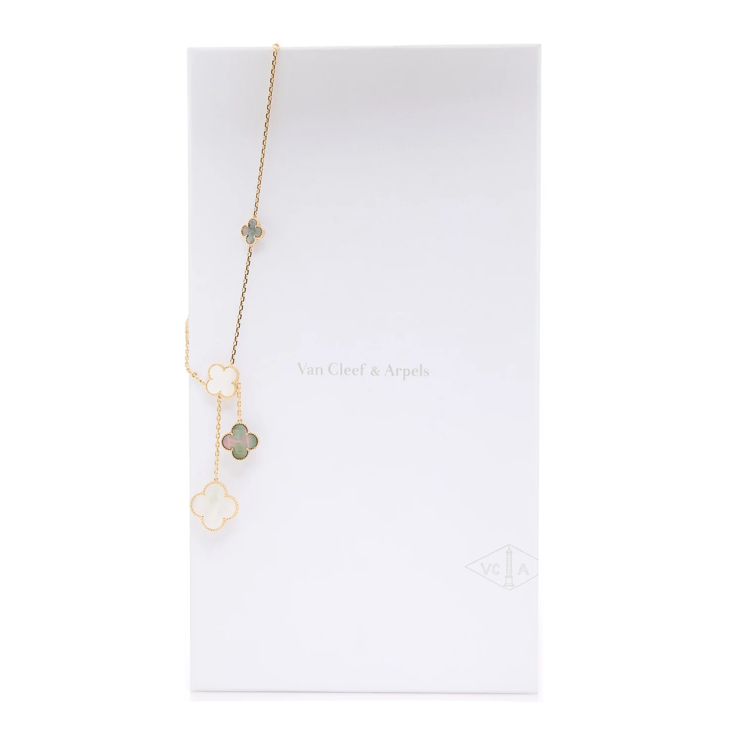 18K Yellow Gold Mother of Pearl Onyx 6 Motifs Magic Alhambra Necklace - Image 6