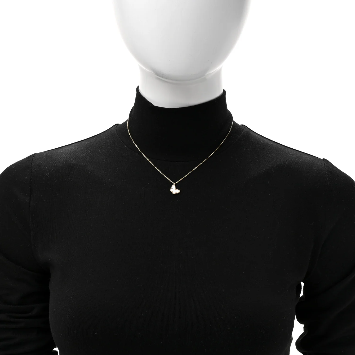 18K Yellow Gold Mother of Pearl Sweet Alhambra Butterfly Pendant Necklace - Image 2