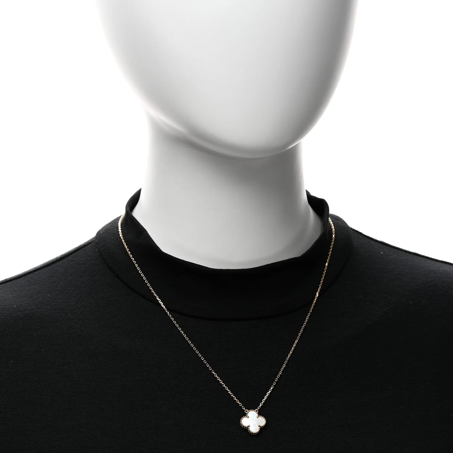 18K Yellow Gold Mother of Pearl Vintage Alhambra Pendant Necklace - Image 2