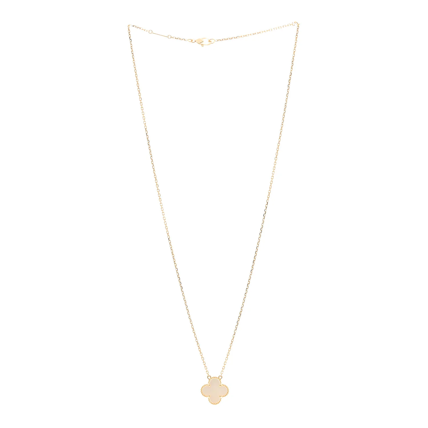 18K Yellow Gold Mother of Pearl Vintage Alhambra Pendant Necklace - Image 3