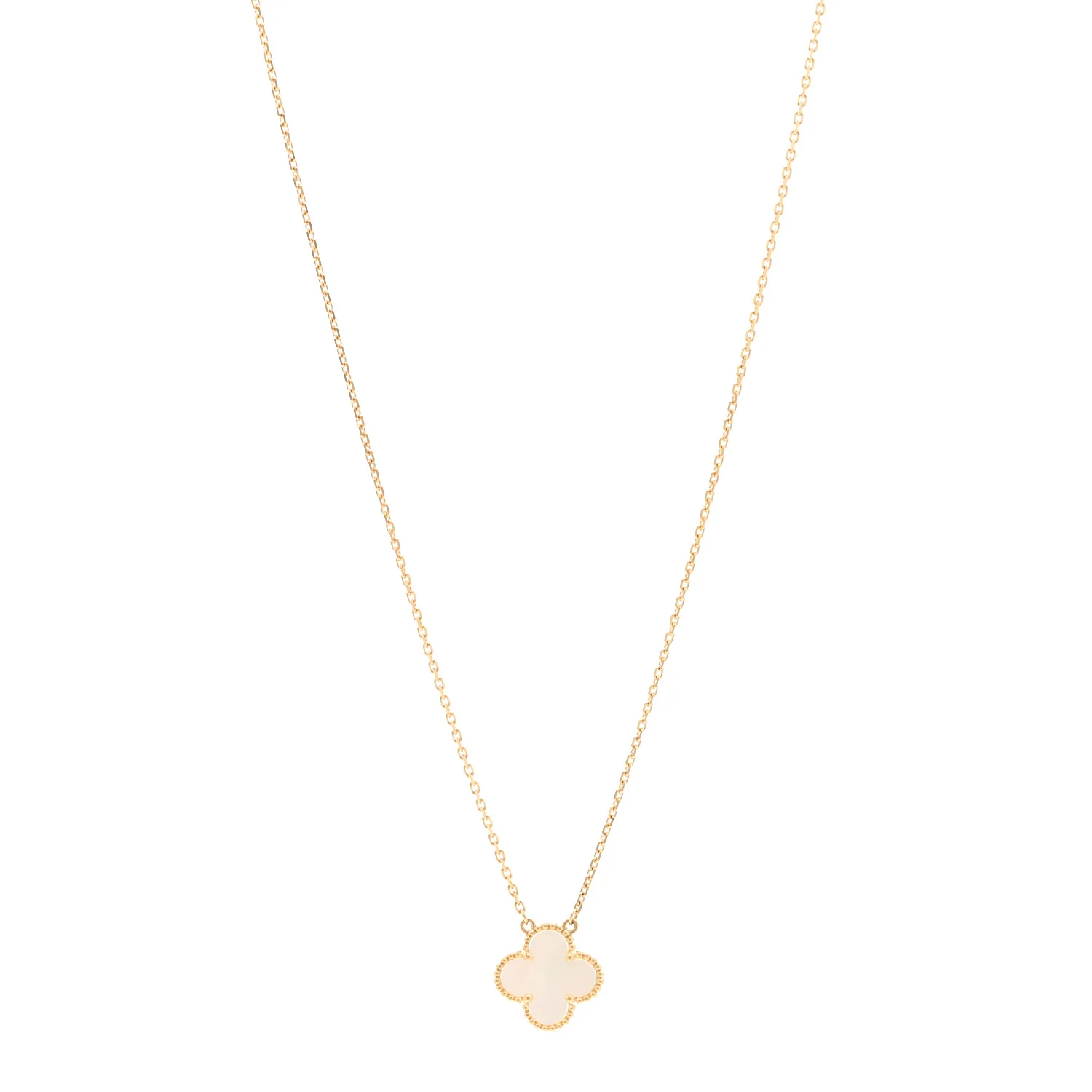 18K Yellow Gold Mother of Pearl Vintage Alhambra Pendant Necklace