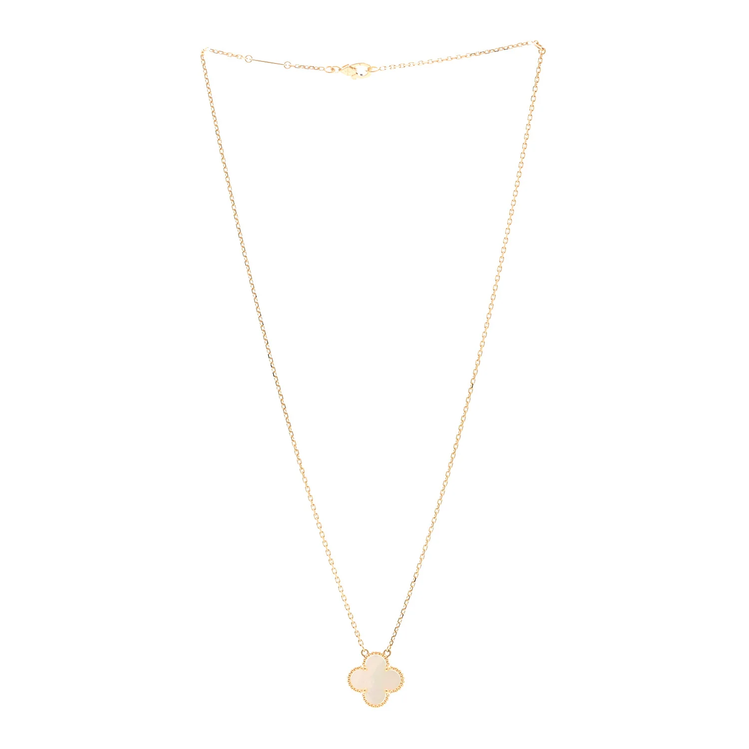 18K Yellow Gold Mother of Pearl Vintage Alhambra Pendant Necklace - Image 3