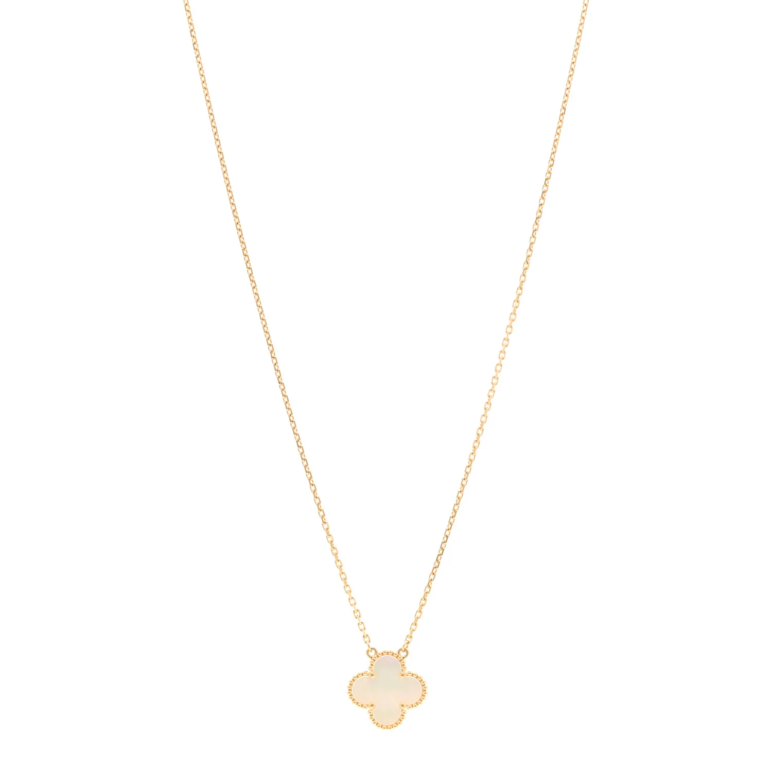 18K Yellow Gold Mother of Pearl Vintage Alhambra Pendant Necklace