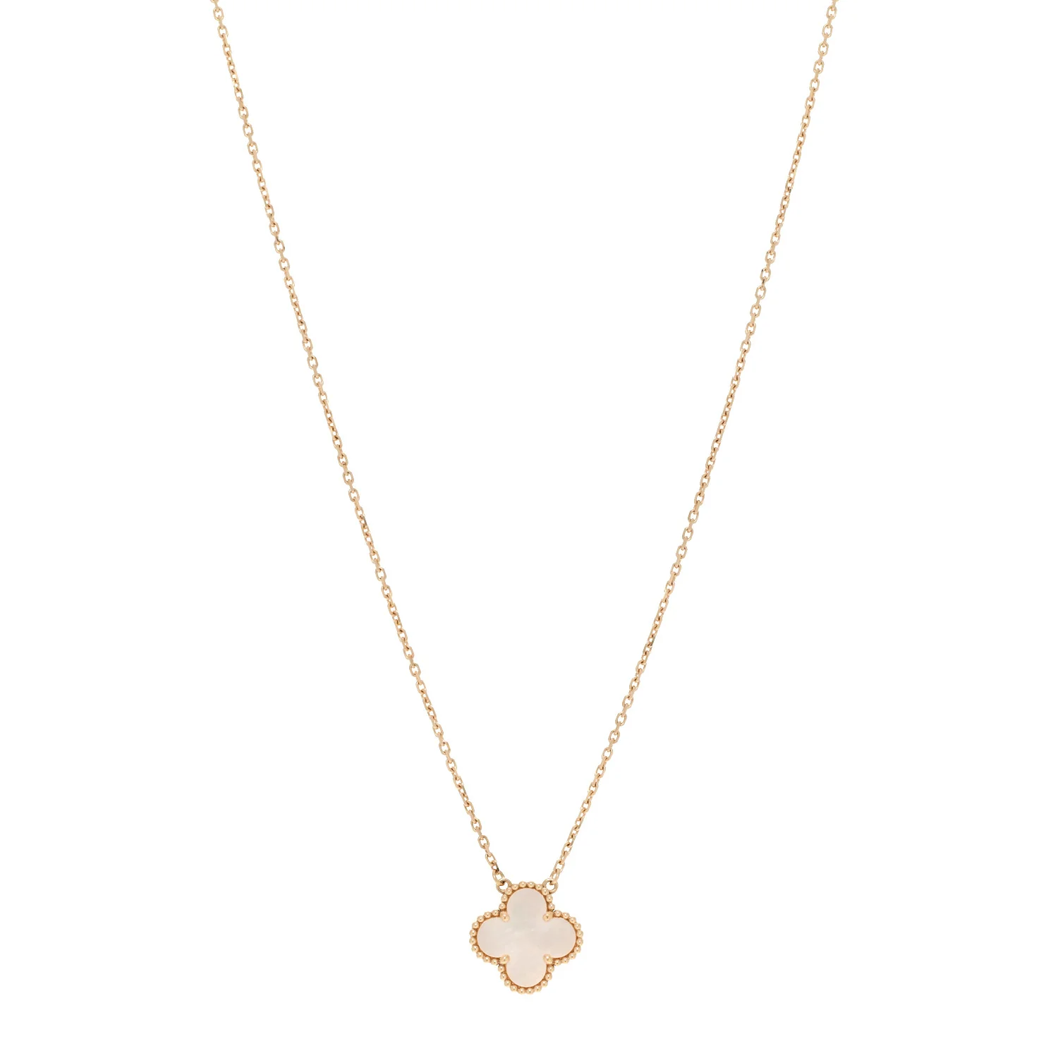 18K Yellow Gold Mother of Pearl Vintage Alhambra Pendant Necklace
