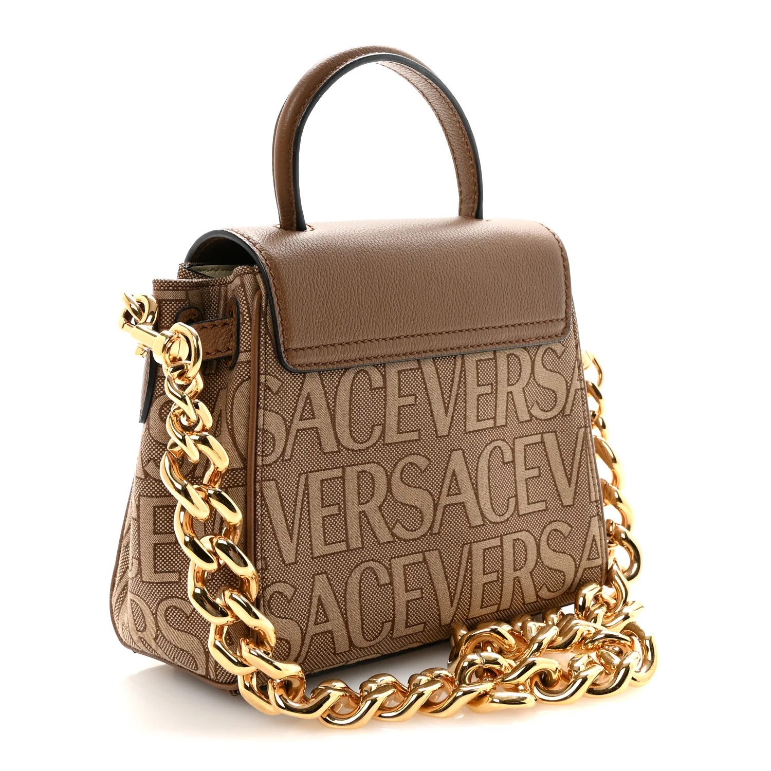 Calfskin Canvas Allover La Medusa Small Top Handle Handbag Brown - Image 3