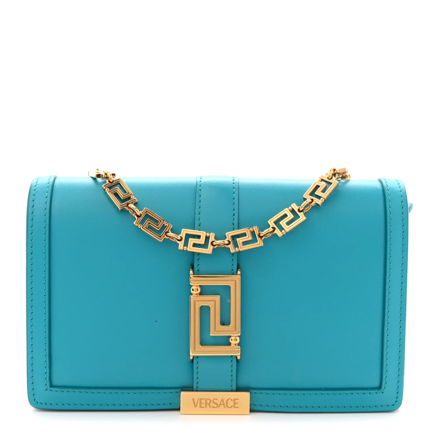 Calfskin Greca Goddess Wallet On Chain Blue